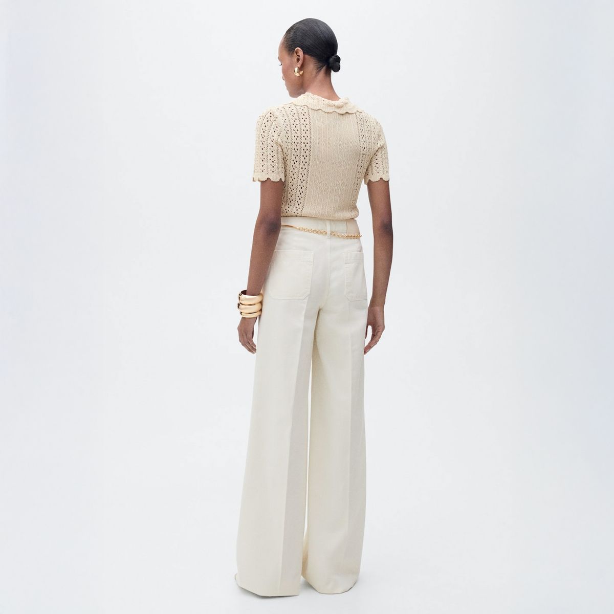 MANGO - Sweater Punto Calado Cuello Polo Mujer Mango