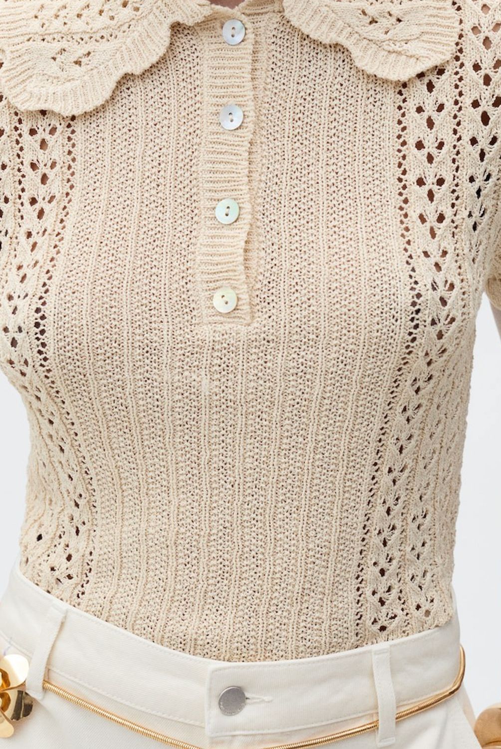 MANGO - Sweater Punto Calado Cuello Polo Mujer Mango