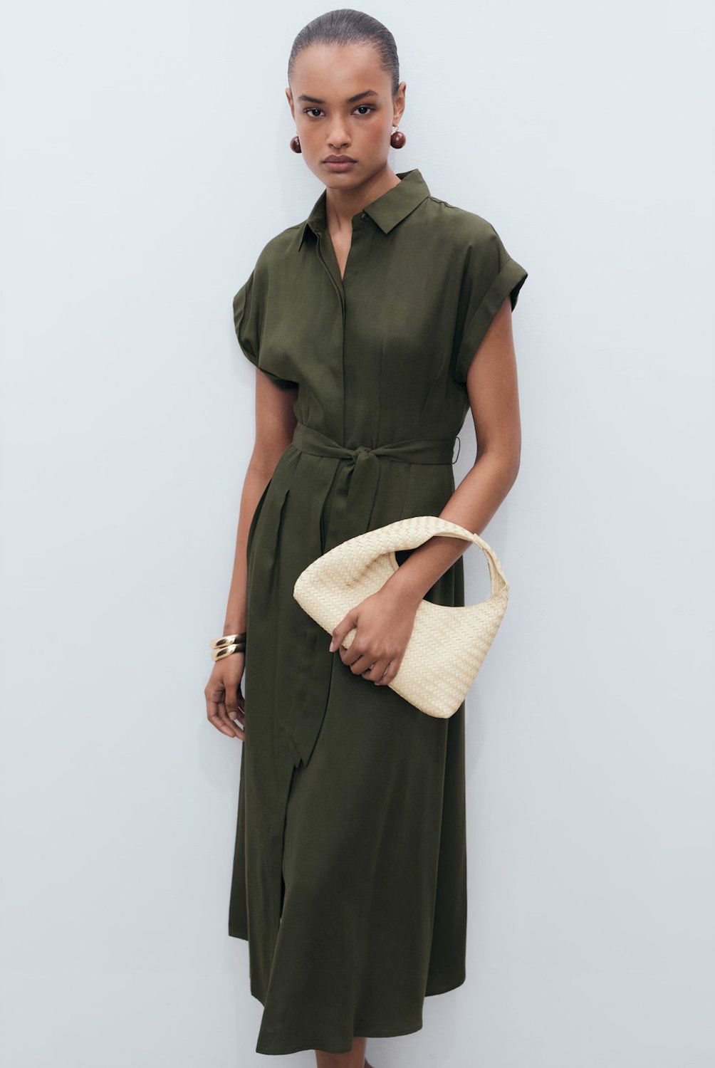 MANGO - Vestido Camisero Cinturón Mezcla Lino Y Lyocell Mujer Mango