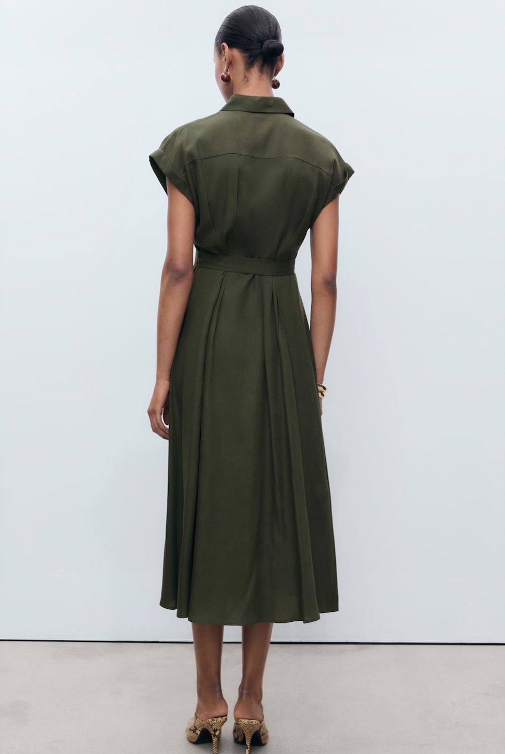 MANGO - Vestido Camisero Cinturón Mezcla Lino Y Lyocell Mujer Mango