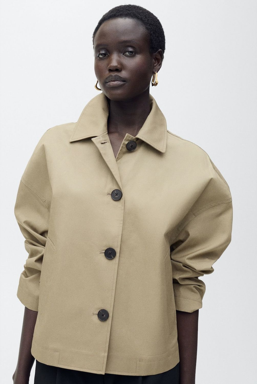 MANGO - Chaqueta Algodón Recta Botones Mujer Mango
