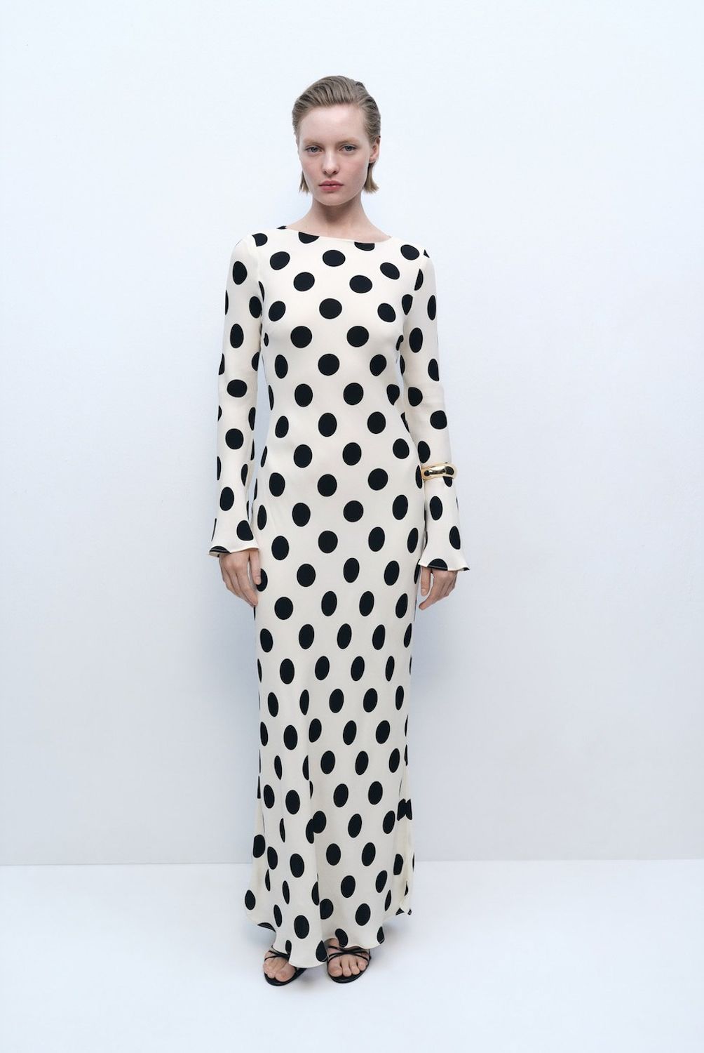 MANGO - Vestido Topos Manga Acampanada Mujer Mango