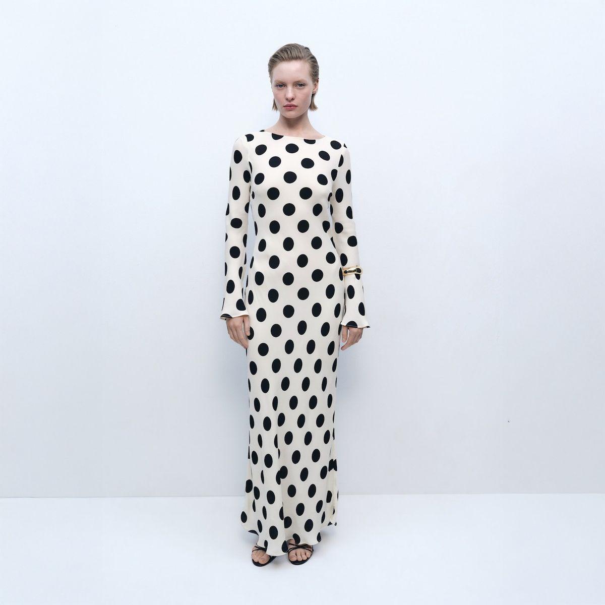 MANGO - Vestido Topos Manga Acampanada Mujer Mango