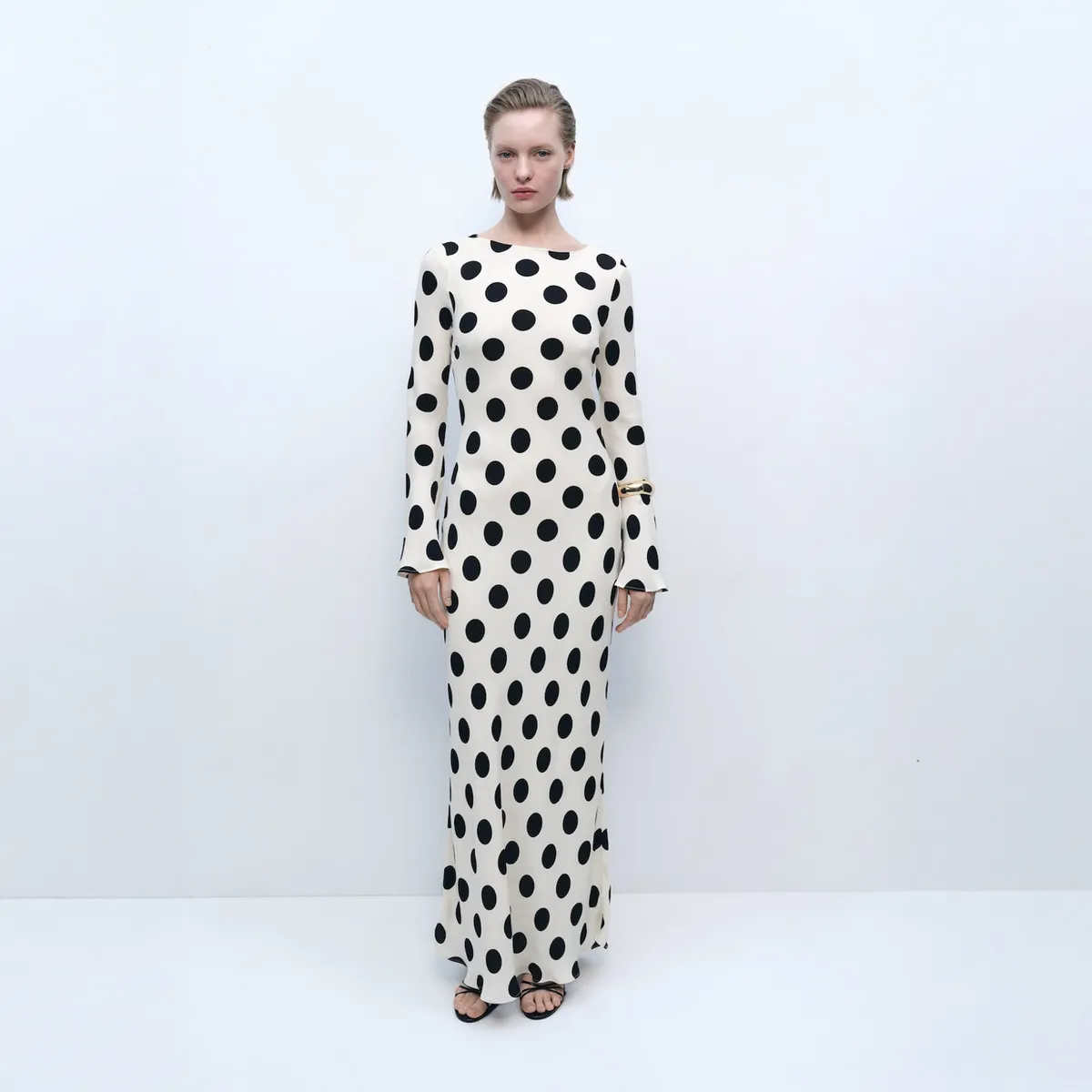 MANGO - Vestido Topos Manga Acampanada Mujer Mango