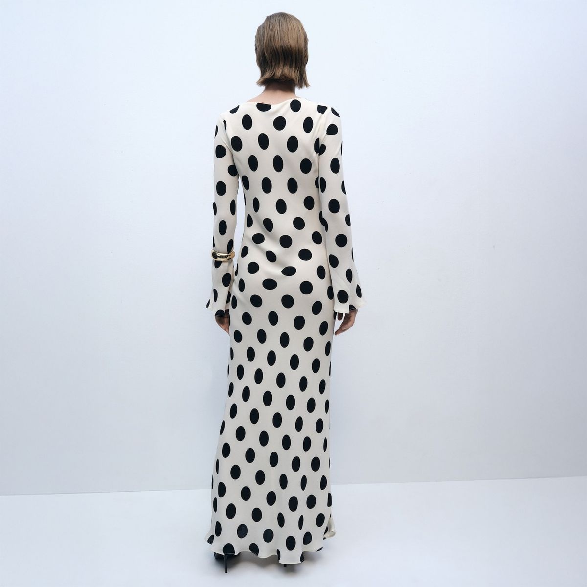 MANGO - Vestido Topos Manga Acampanada Mujer Mango