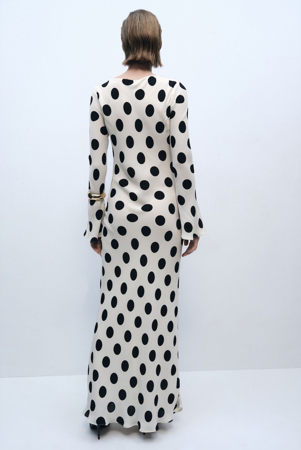 MANGO - Vestido Topos Manga Acampanada Mujer Mango