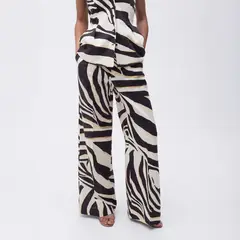 MANGO - Pantalón Lino Wideleg Cebra Mujer