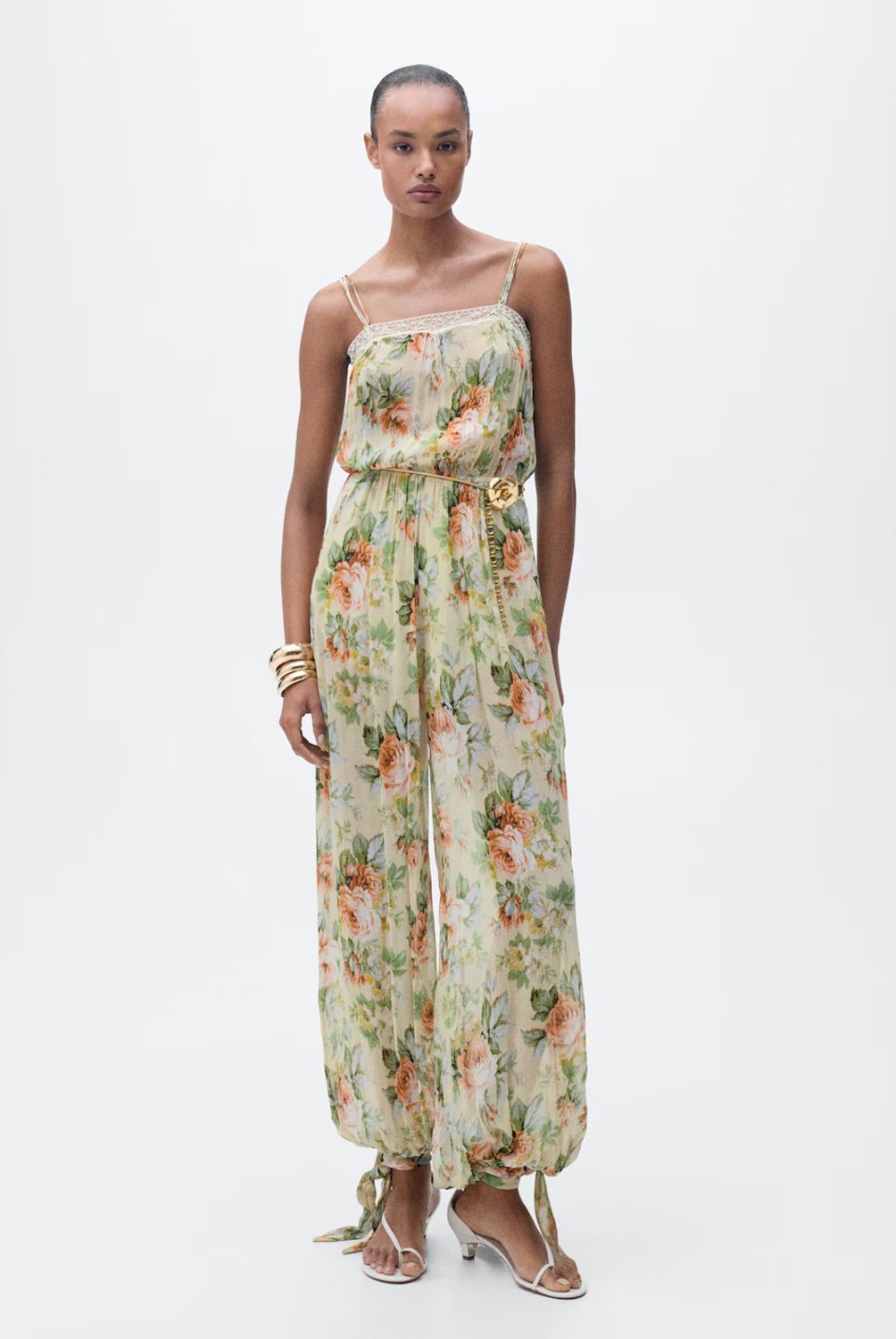 MANGO - Mono Largo Floral Bajo Abullonado Mujer Mango
