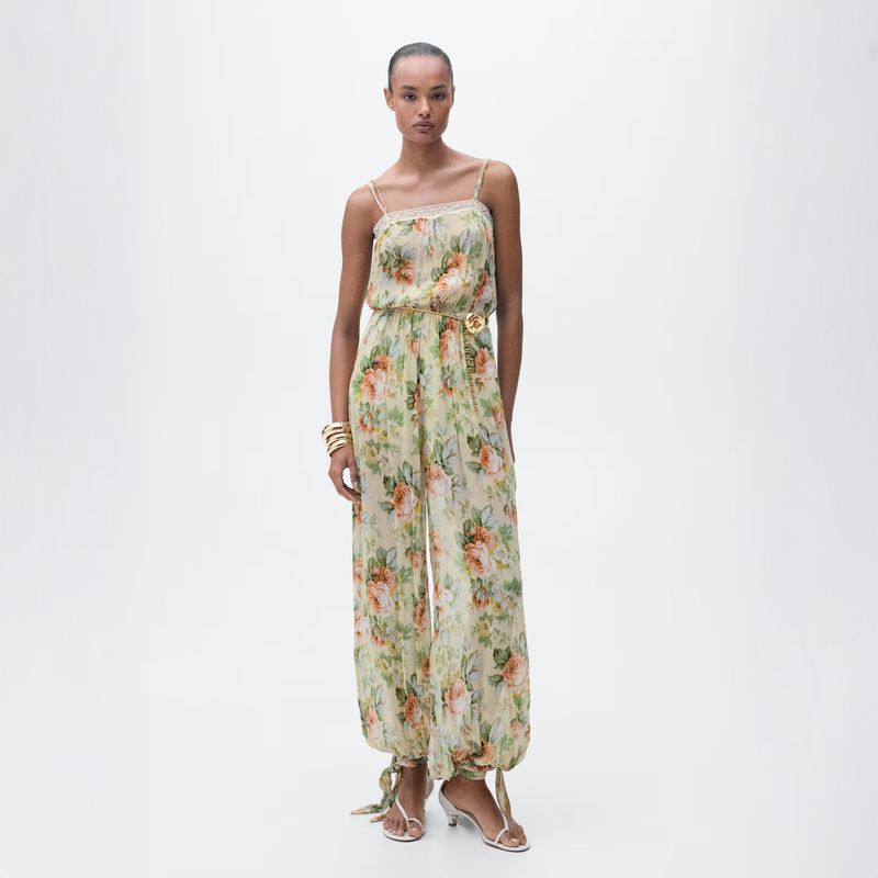 MANGO - Mono Largo Floral Bajo Abullonado Mujer Mango