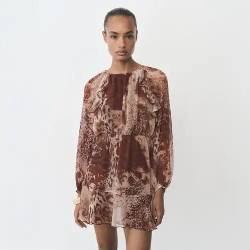 MANGO - Vestido Corto Estampado Volantes Mujer