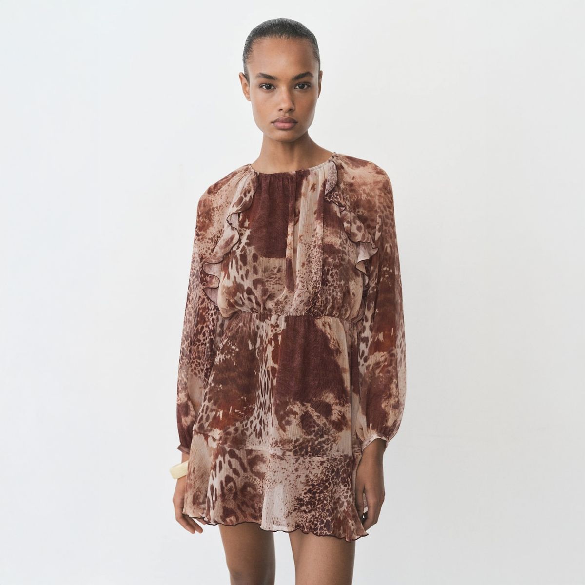 MANGO - Vestido Corto Estampado Volantes Mujer Mango