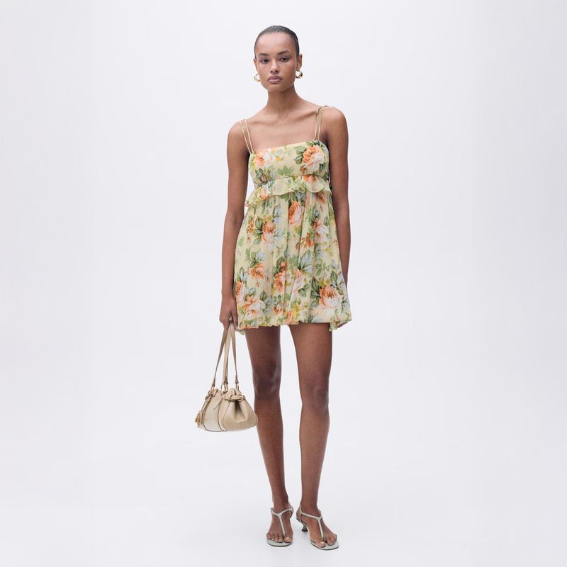 MANGO - Vestido Corto Floral Detalle Volante Mujer Mango