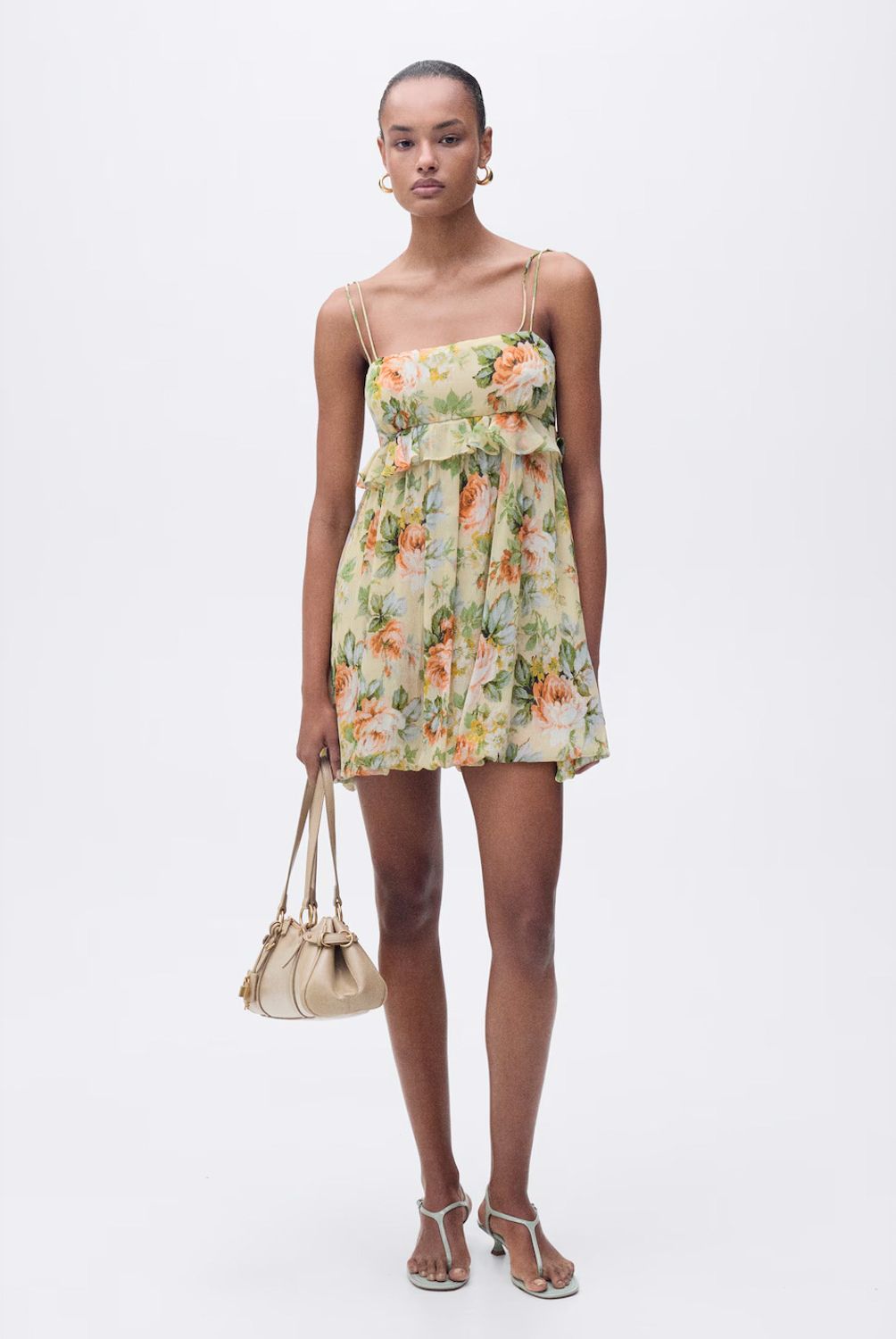 MANGO - Vestido Corto Floral Detalle Volante Mujer Mango