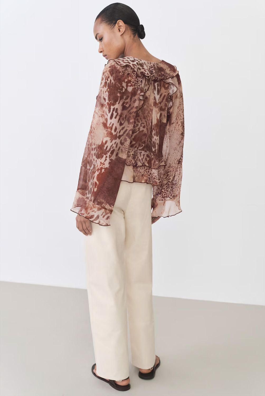 MANGO - Blusa Estampada Volantes Detalle Lazo Mujer Mango