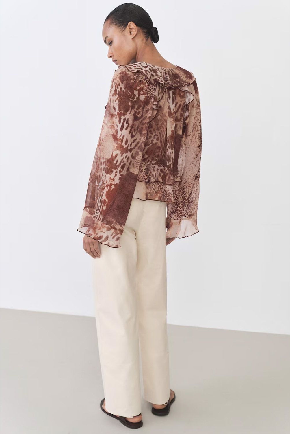 MANGO - Blusa Estampada Volantes Detalle Lazo Mujer Mango