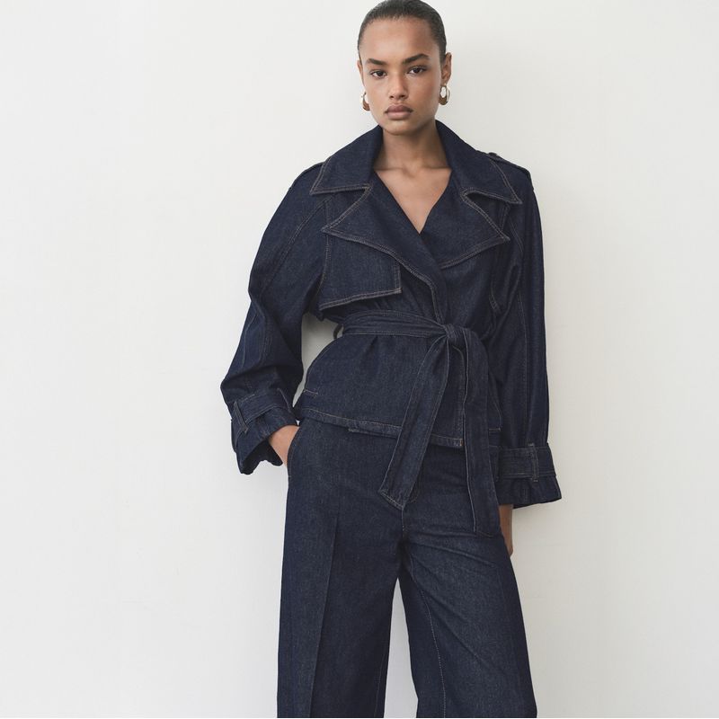 MANGO - Trench Corto Vaquero Cinturón Mujer Mango