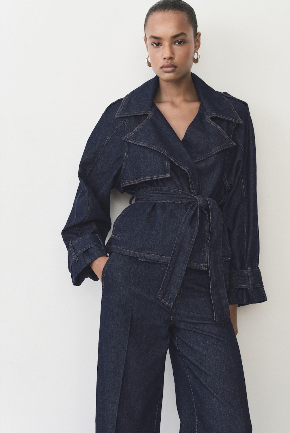 MANGO - Trench Corto Vaquero Cinturón Mujer Mango