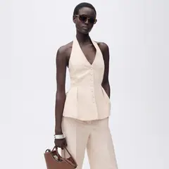 MANGO - Chaleco Cuello Halter Pinzas Mujer