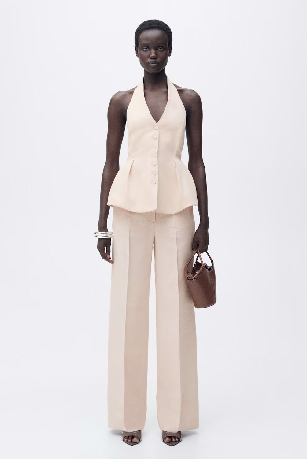 MANGO - Chaleco Cuello Halter Pinzas Mujer Mango