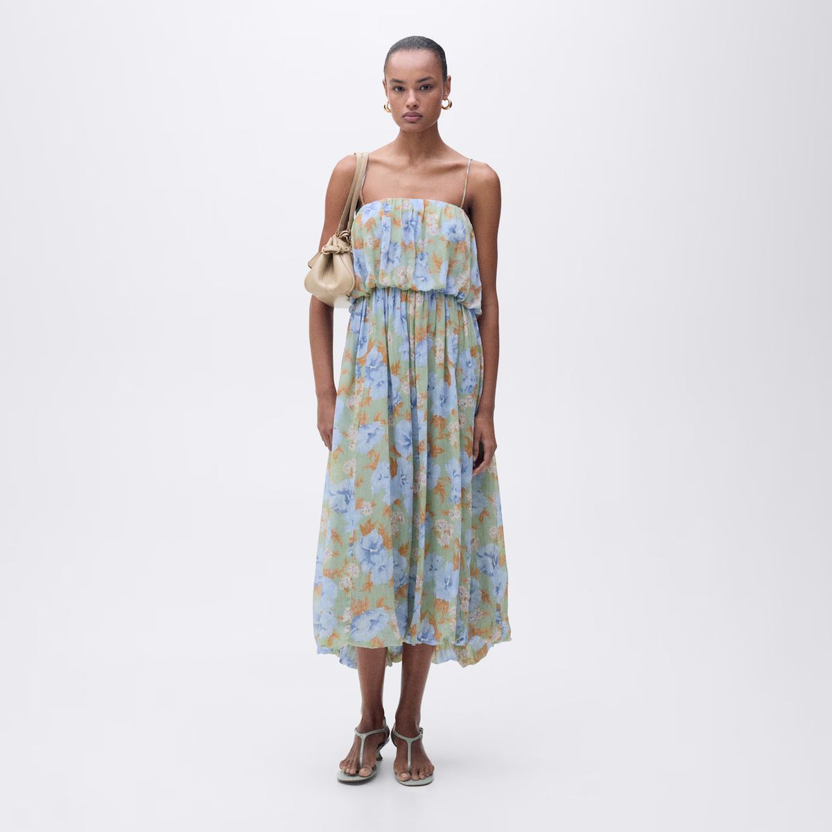 MANGO - Vestido Floral Cintura Fruncida Mujer Mango