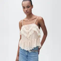 MANGO - Top Volantes Detalle Encaje Mujer
