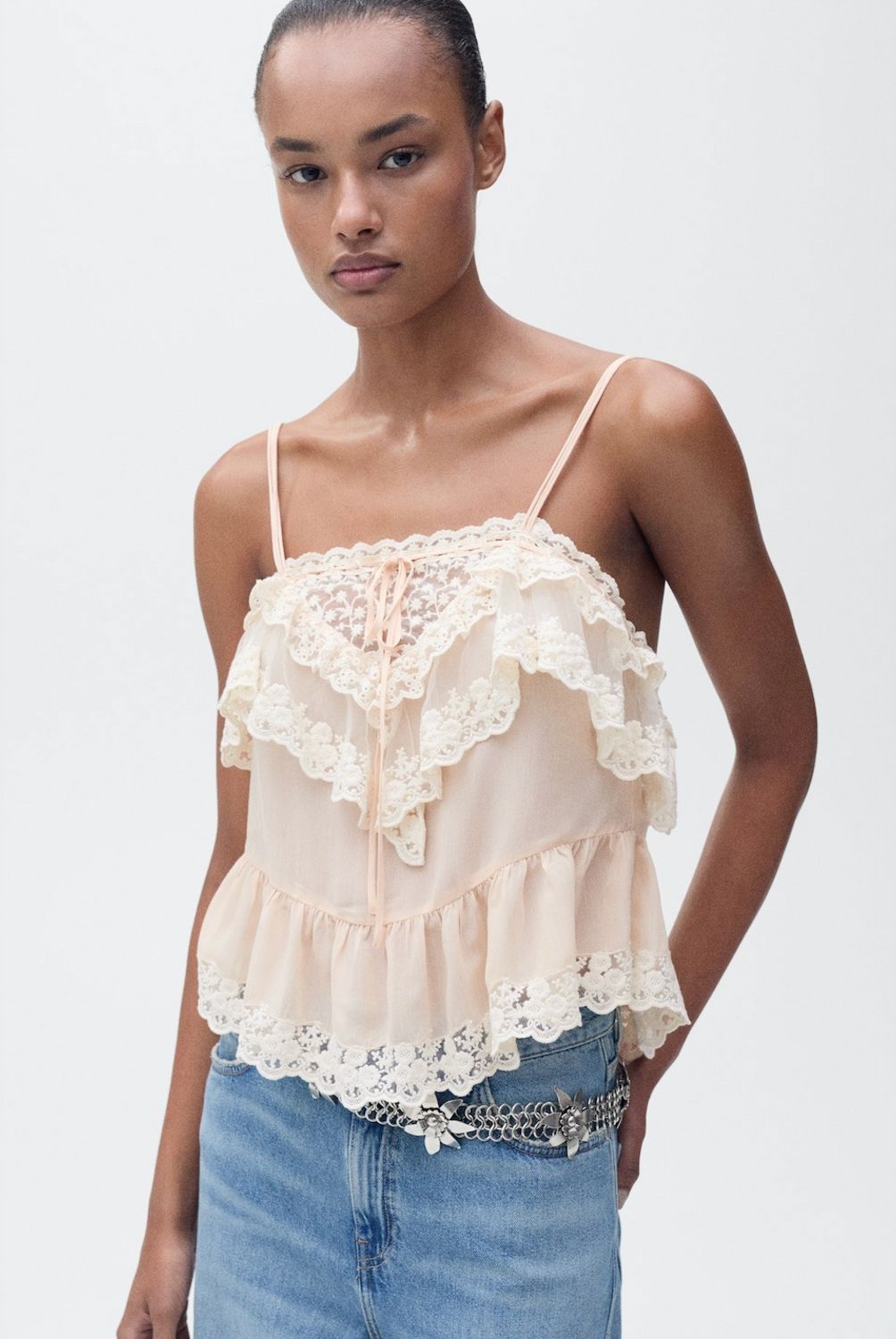 MANGO - Top Volantes Detalle Encaje Mujer Mango