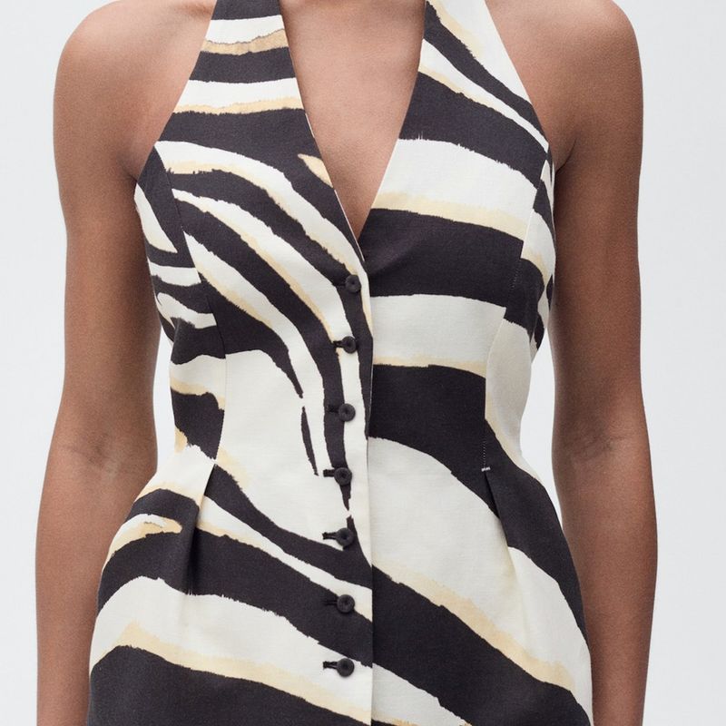MANGO - Chaleco Halter Lino Cebra Mujer Mango