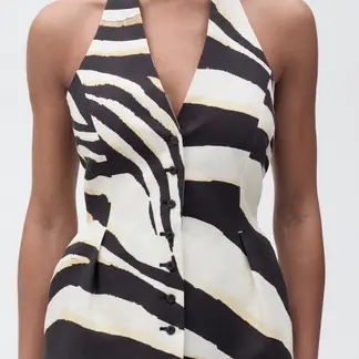 MANGO - Chaleco Halter Lino Cebra Mujer