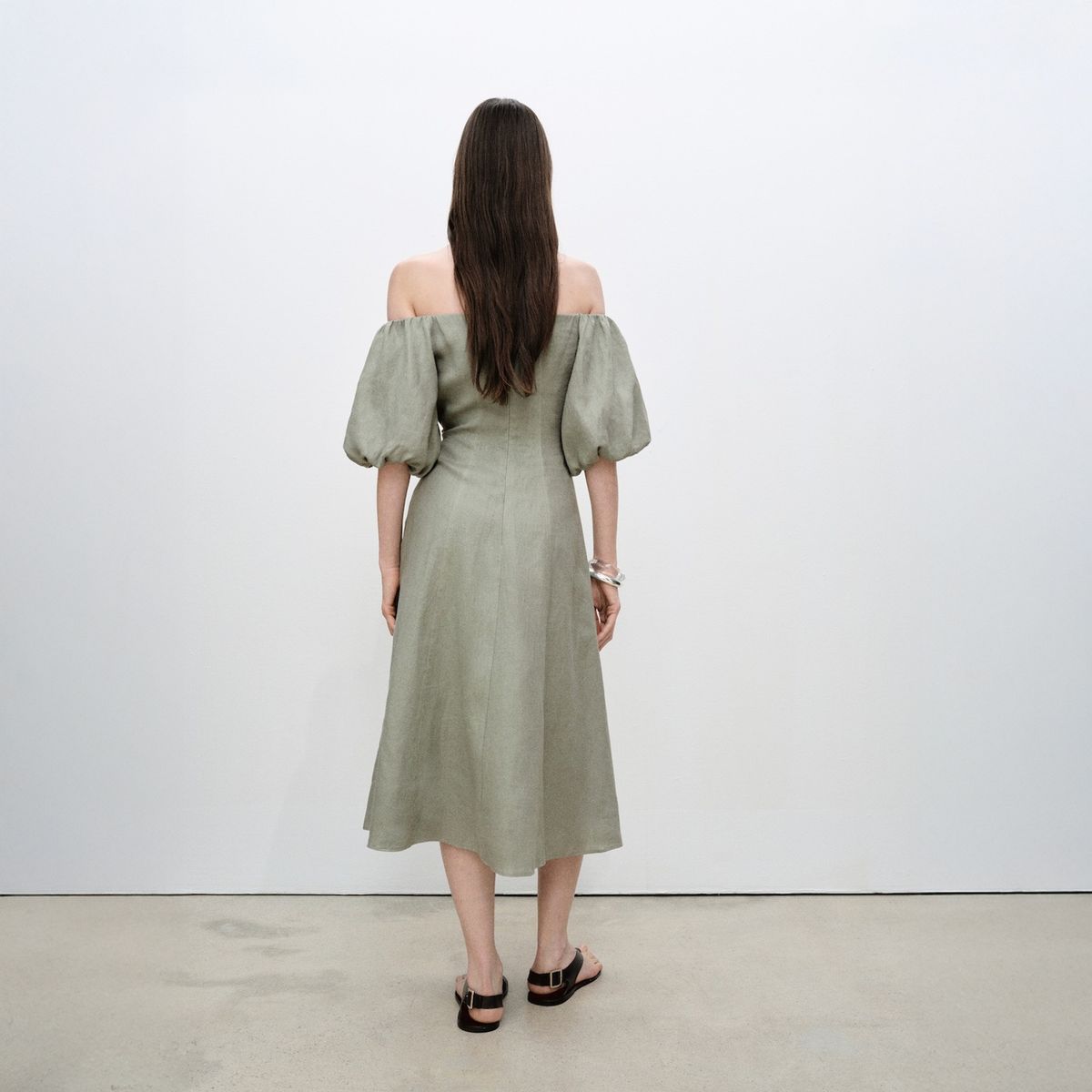 MANGO - Vestido Lino Manga Abullonada Mujer Mango