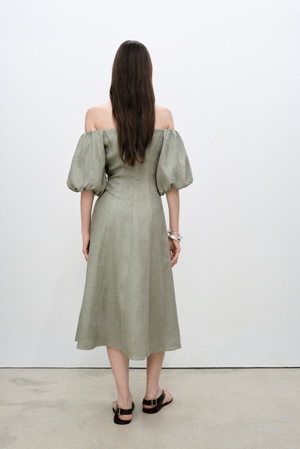 MANGO - Vestido Lino Manga Abullonada Mujer Mango