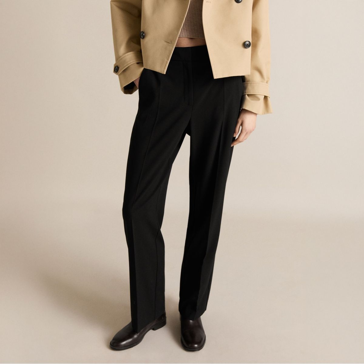 MANGO - Pantalón Recto Tiro Medio Mujer Mango