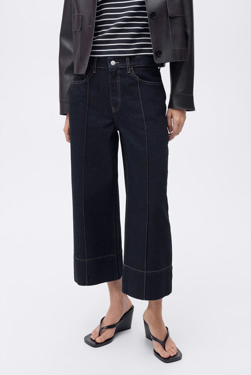MANGO - Jeans Wideleg Crop Costuras Mujer Mango