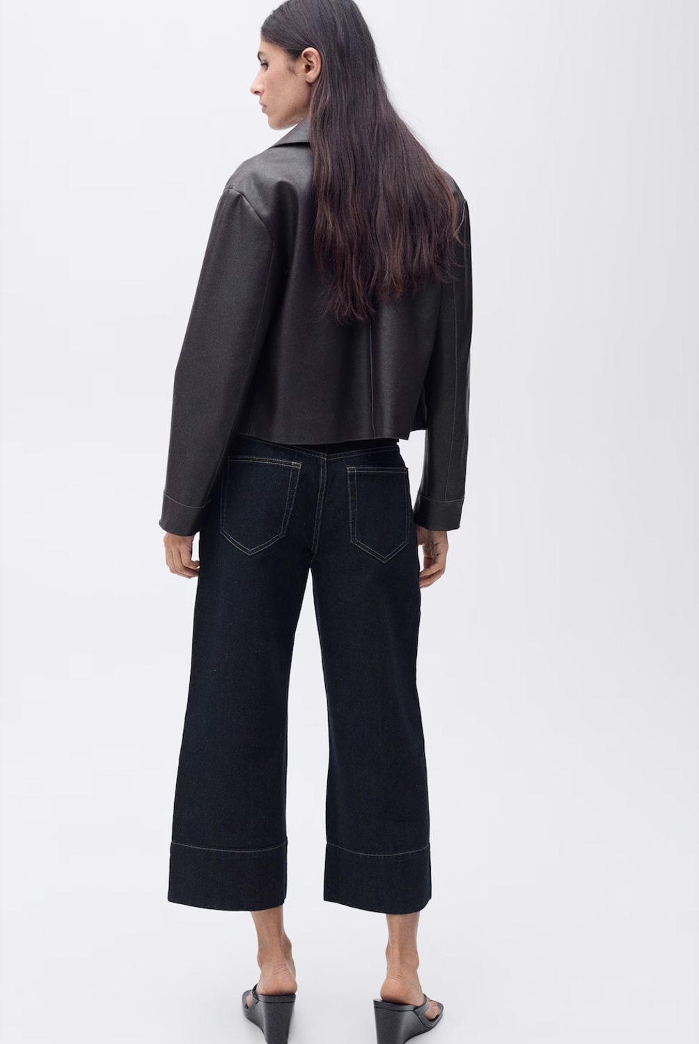 MANGO - Jeans Wideleg Crop Costuras Mujer Mango