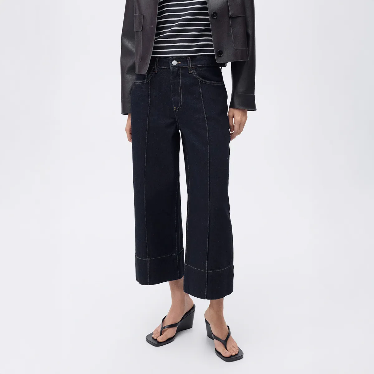 MANGO - Jeans Wideleg Crop Costuras Mujer Mango