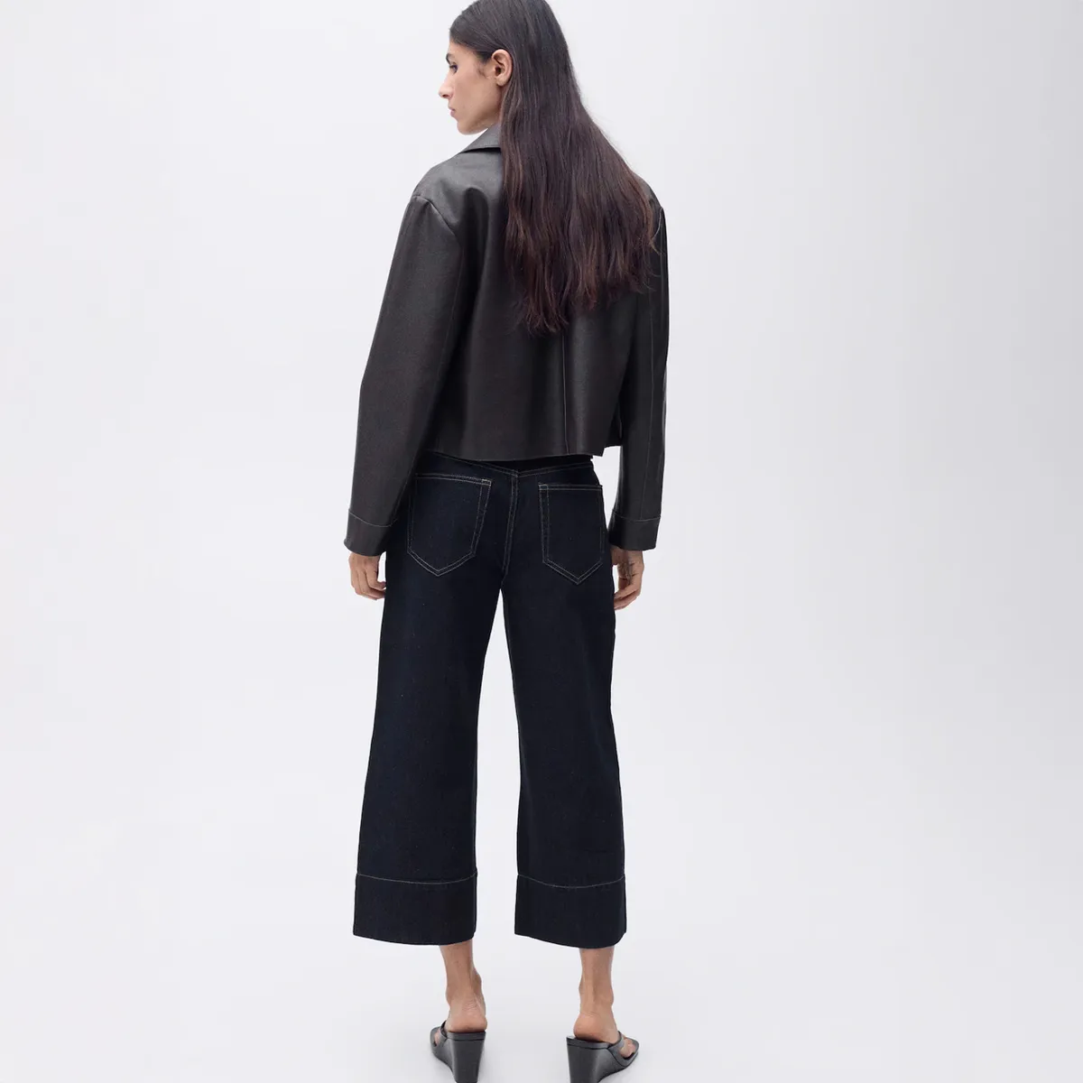 MANGO - Jeans Wideleg Crop Costuras Mujer Mango