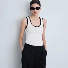 MANGO - Top Escotado Ribetes En Contraste Mujer