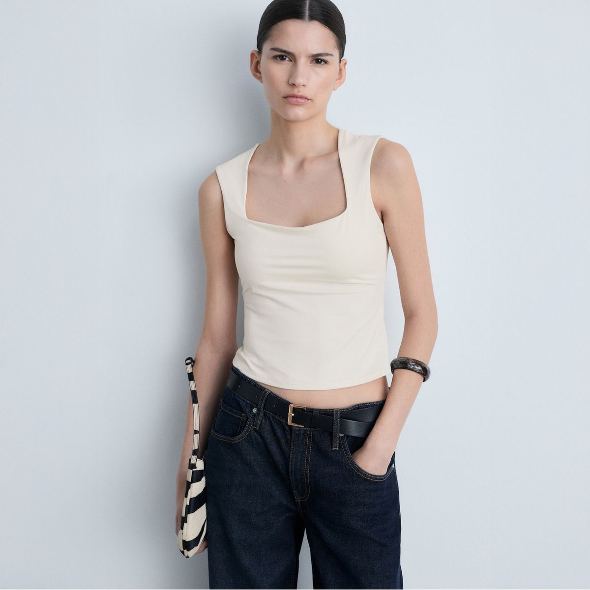 MANGO - Top Tirantes Escote Cuadrado Mujer Mango