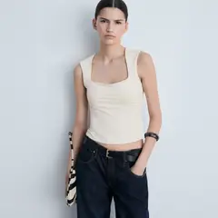 MANGO - Top Tirantes Escote Cuadrado Mujer