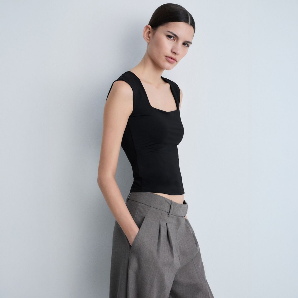 MANGO - Top Tirantes Escote Cuadrado Mujer Mango