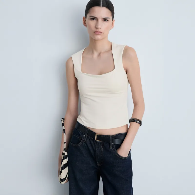 MANGO - Top Tirantes Escote Cuadrado Mujer Mango