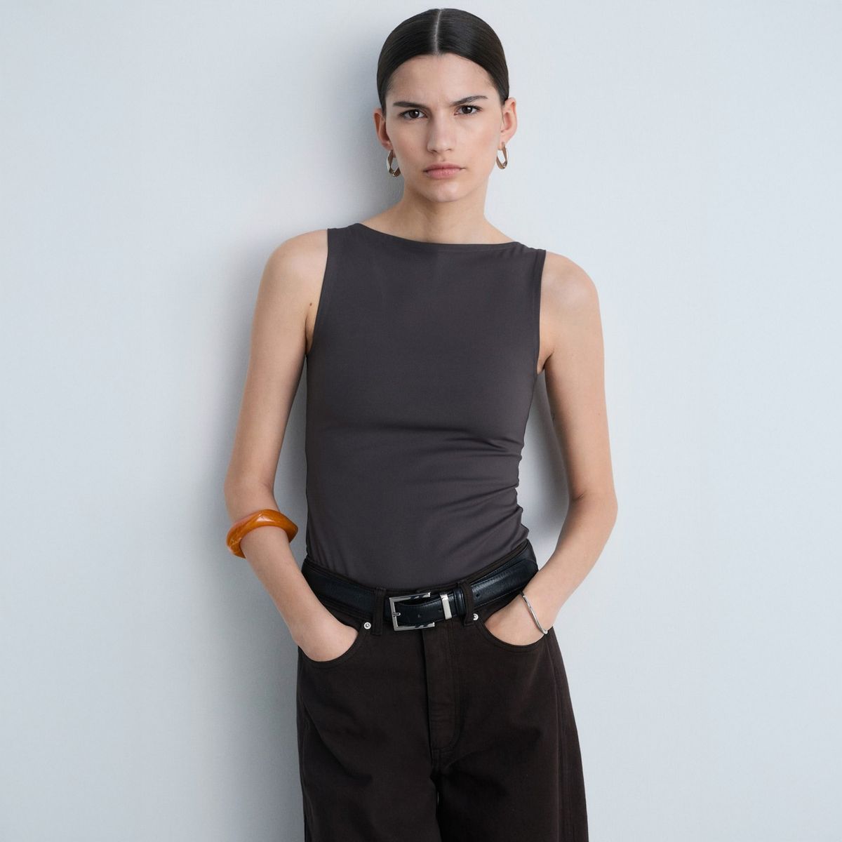 MANGO - Top Tirantes Cuello Barco Mujer Mango