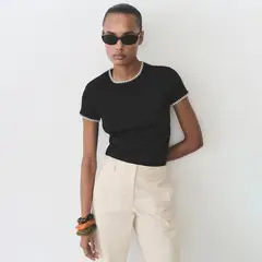 MANGO - Polera Algodón Ribetes Contraste Mujer