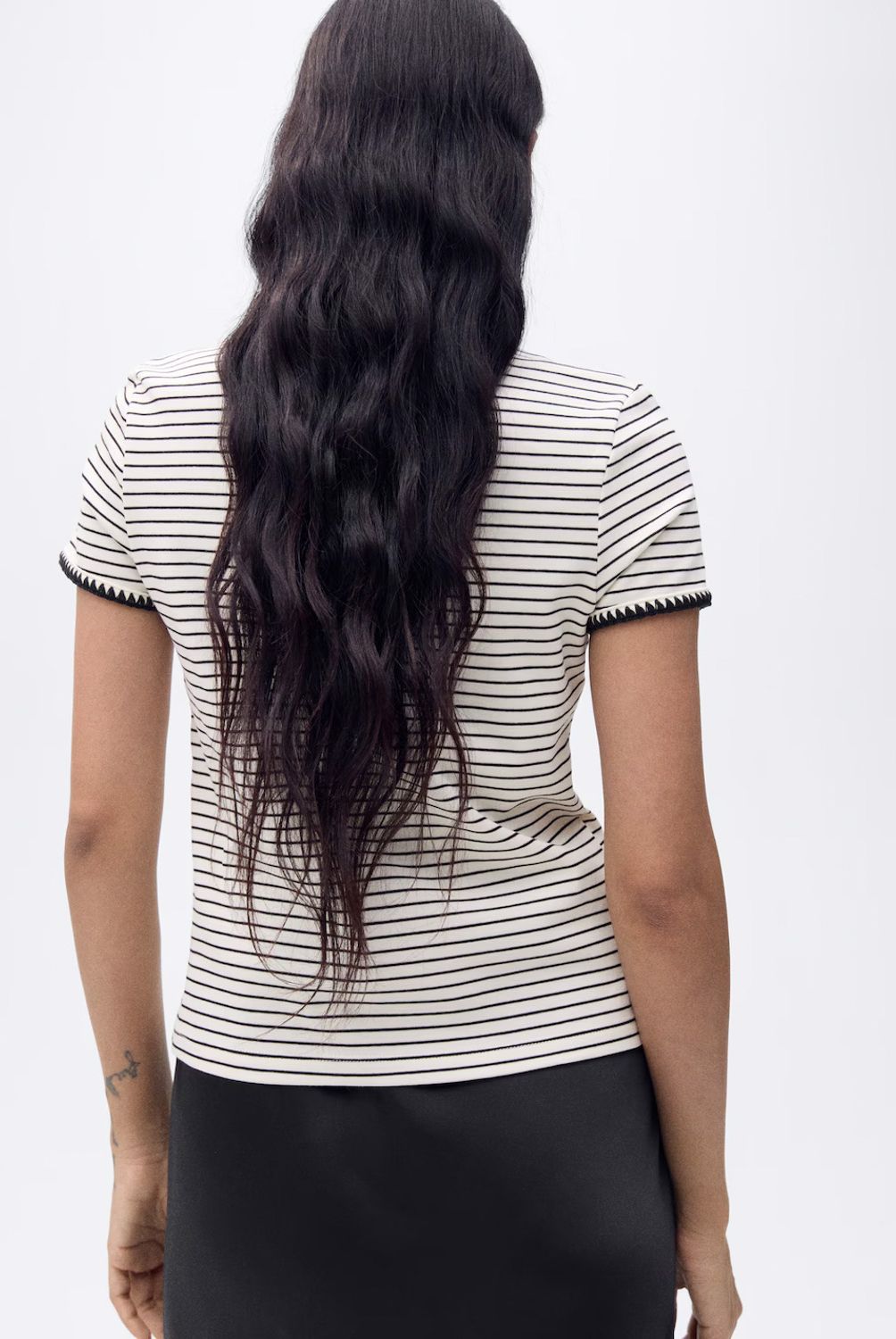 MANGO - Polera Algodón Ribetes Contraste Mujer Mango