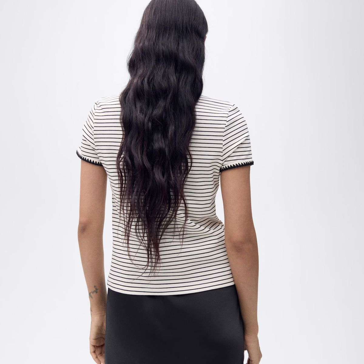 MANGO - Polera Algodón Ribetes Contraste Mujer Mango