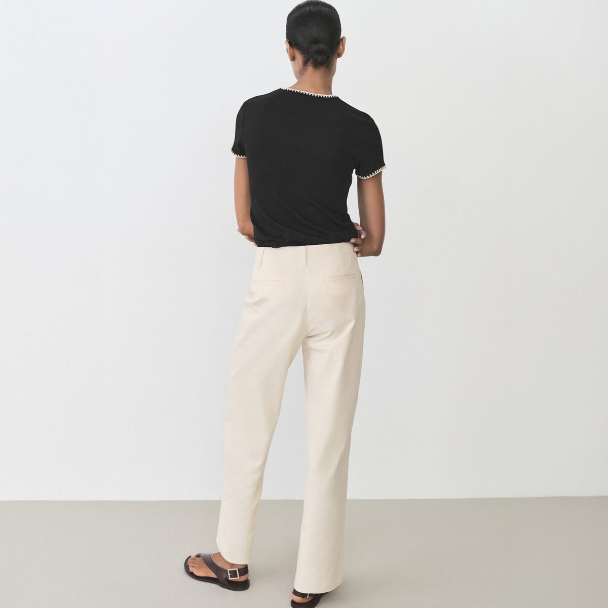 MANGO - Polera Algodón Ribetes Contraste Mujer Mango