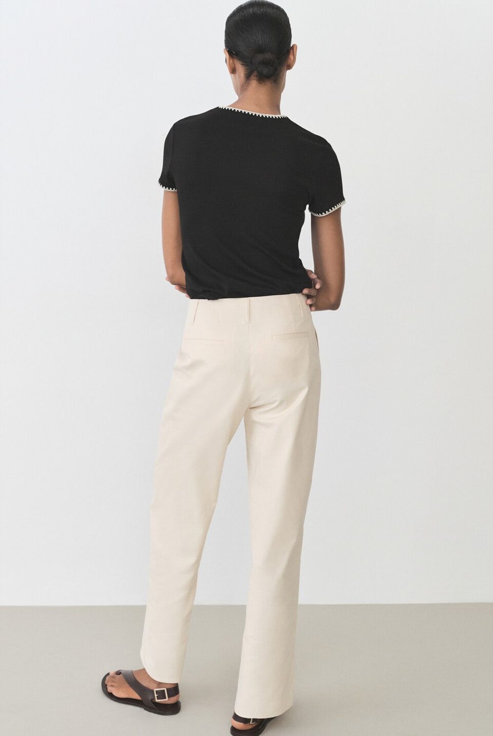 MANGO - Polera Algodón Ribetes Contraste Mujer Mango