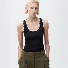 MANGO - Top Escotado Ribetes En Contraste Mujer