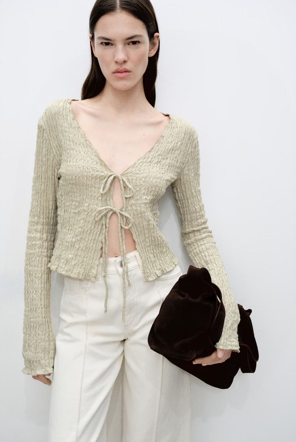 MANGO - Cárdigan Algodón Textura Lazos Mujer Mango