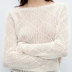 MANGO - Sweater Algodón Punto Calado Mujer
