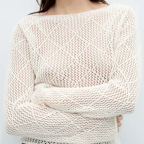 MANGO - Sweater Algodón Punto Calado Mujer